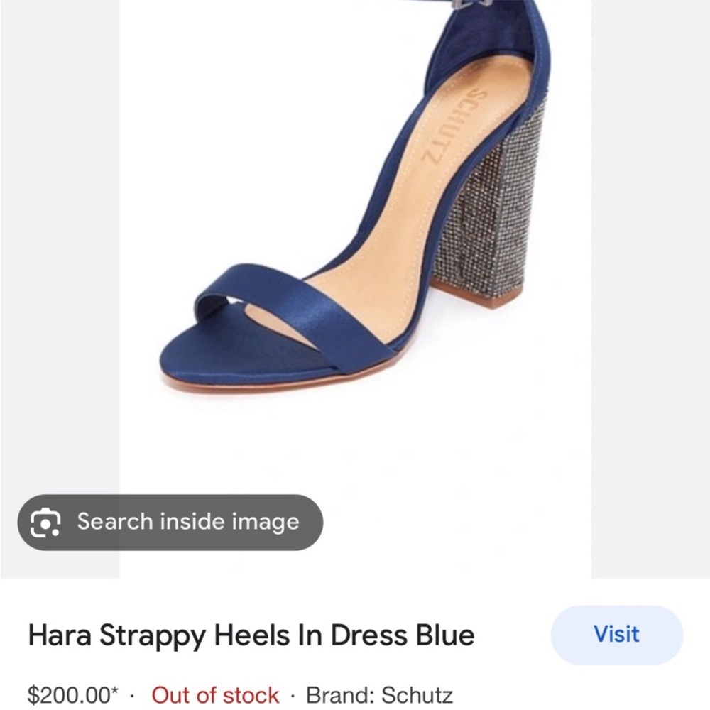 Schutz Hara Sandals Blue Satin Rhinestone Block Heel Ankle Strap 6 Cocktail Glam - Picture 17 of 17